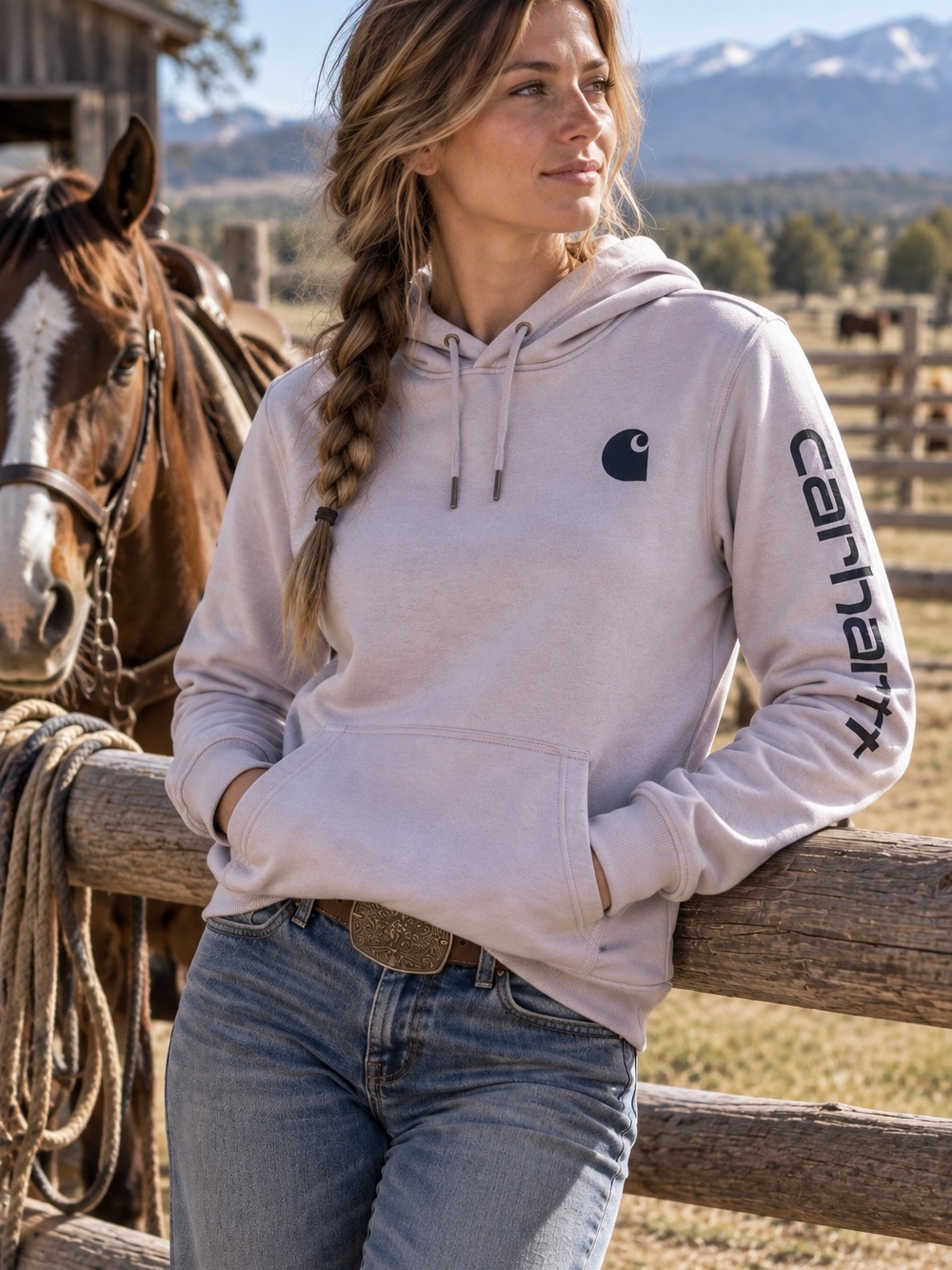 Carhartt Light Purple Lilac Pullover Fleece Lined Hoodie Women’s L 12-14